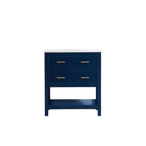 Unbranded Simply Living 30 in. Single Bathroom Vanity in Blue with Quartz Vanity Top in Calacatta White