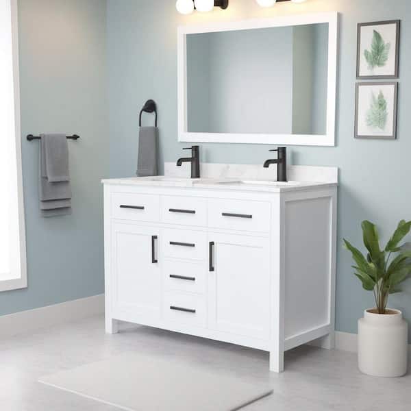 Wyndham Collection Beckett 48 in. W x 22 in. D x 35 in. H Double Sink Bathroom Vanity in White with Carrara Cultured Marble Top