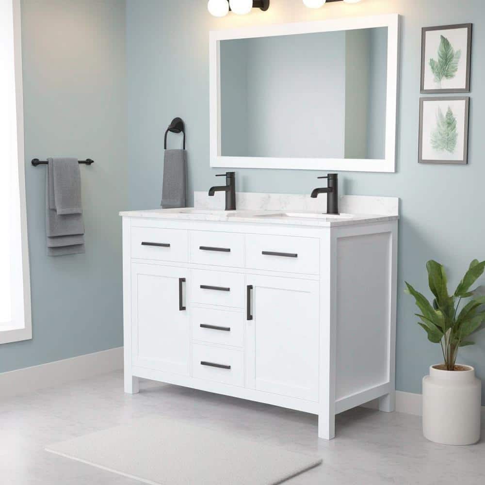Beckett 48" White Birch Double Bathroom Vanity with Matte Black Hardware