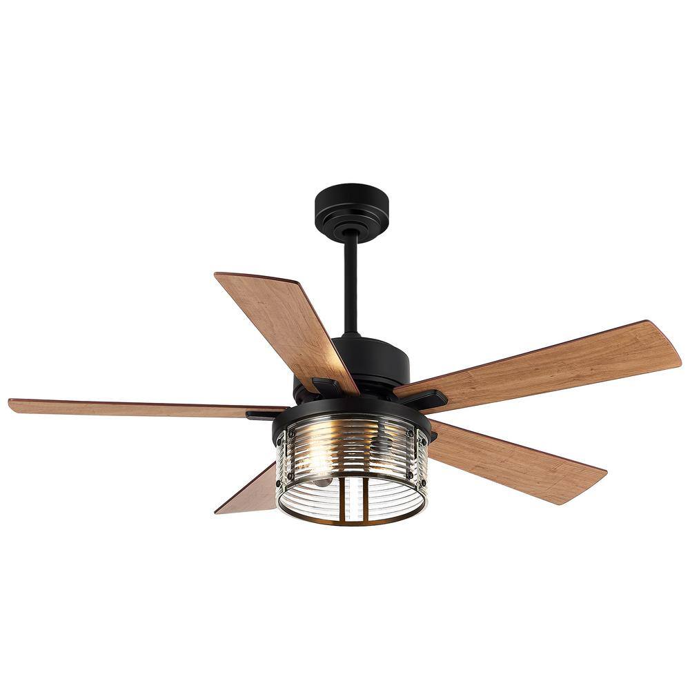 Breezary Dominic 52 In. Indoor Black Ceiling Fan With Light Kit And 