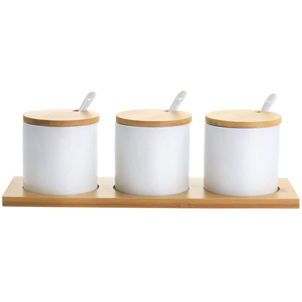 Elama Ceramic Condiment Jars with Bamboo Lids and Serving Spoons 985105643M  - The Home Depot