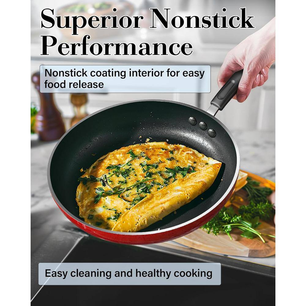 12-Piece Red Marble Nonstick Aluminum Cookware Set