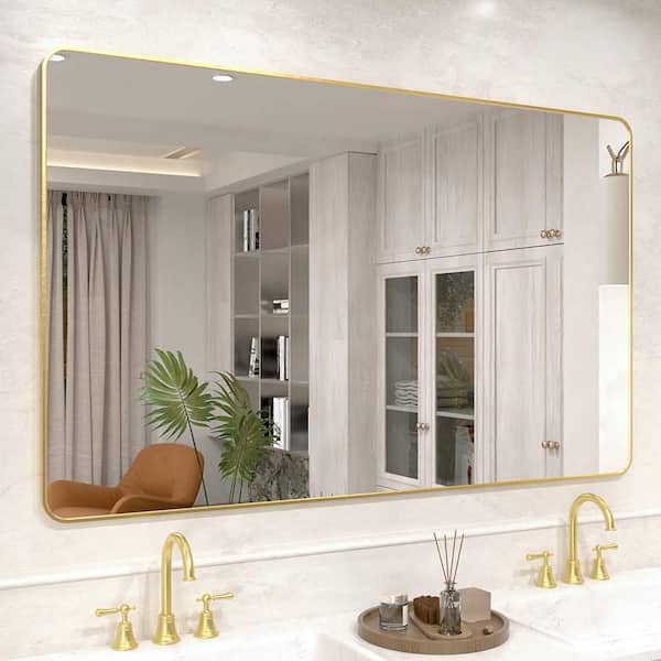 Vista 60 in. W x 36 in. H Rectangular Framed Wall Bathroom Vanity Mirror in Brushed Gold