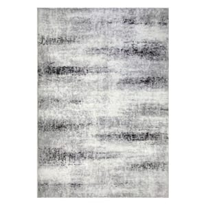 Zielle Soft Shag Painterly Watercolor Gray 7 ft. x 10 ft. Abstract Polypropylene Area Rug