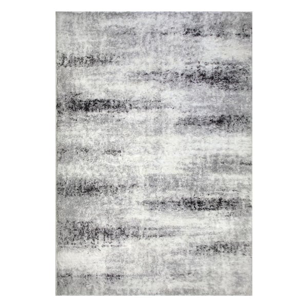 Leick Home Zielle Soft Shag Painterly Watercolor Gray 7 ft. x 10 ft. Abstract Polypropylene Area Rug