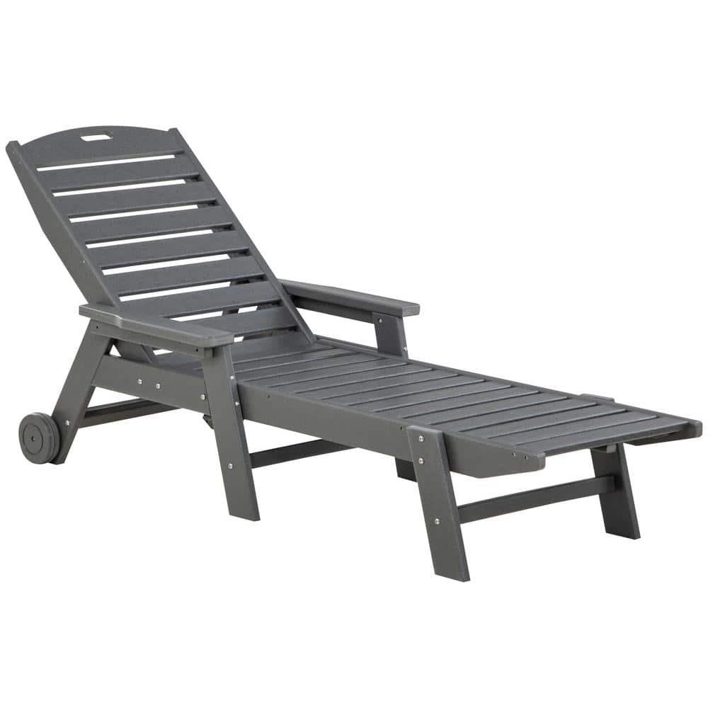 Outsunny Casual Light Gray Adjustable Plastic Outdoor Chaise Lounge 84G