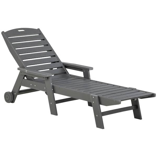 Outsunny Casual Light Gray Adjustable Plastic Outdoor Chaise Lounge
