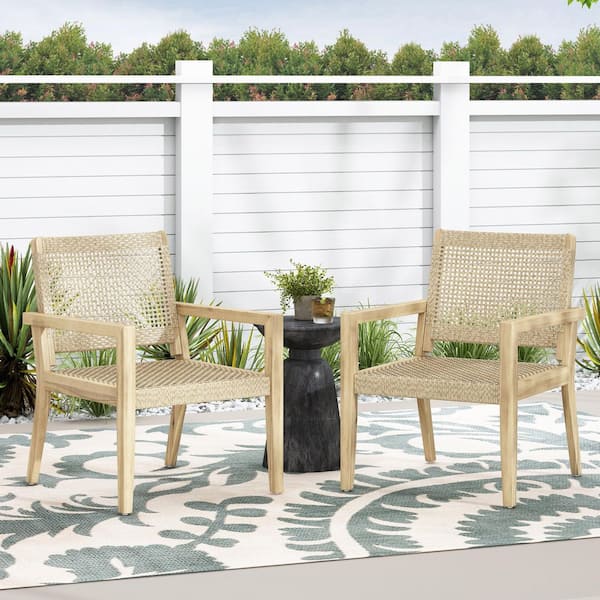 Unbranded Outdoor Wicker For Acacia Wood Club Chairs (2-Piece)