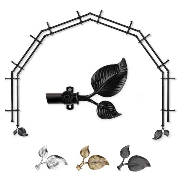 EMOH 13/16" Dia Adjustable 6-Sided Double Bay Window Curtain Rod 28 to 48" (each side) with Botany Finials in Black