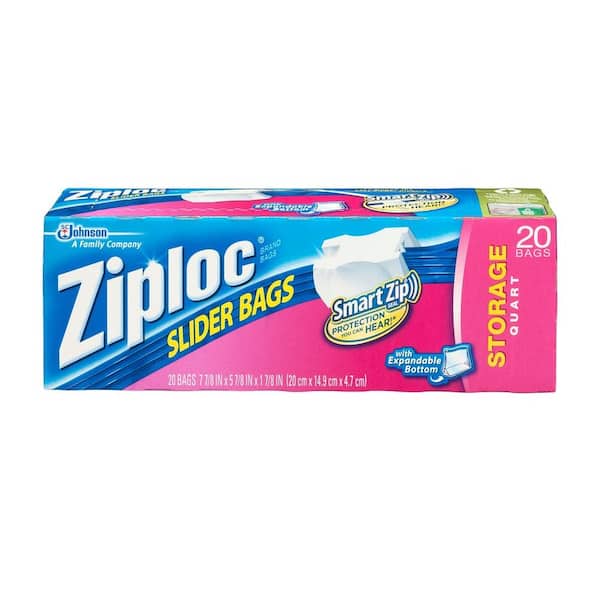 Ziploc 8 in. Quart Expandable Bottom Plastic Storage Bag with Smart Zipper 20-Bag (12-Pack)