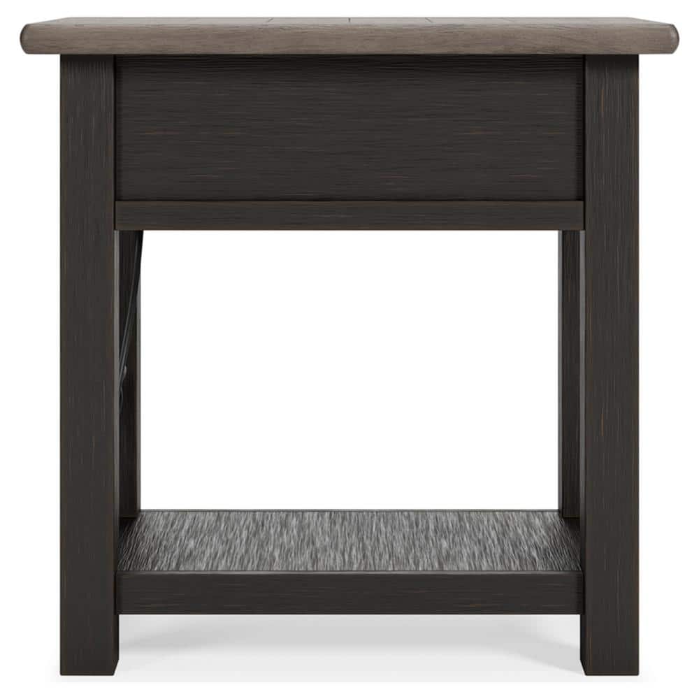 Modern Tyler Creek 14'' Chairside End Table with USB Ports, Black/Brown