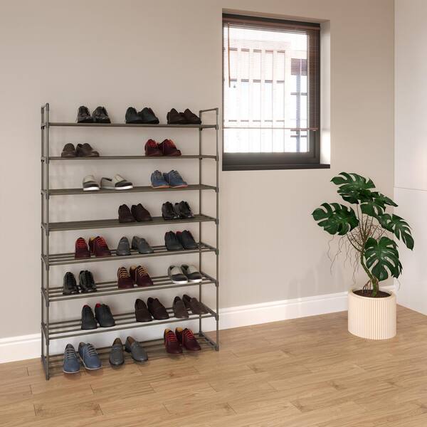 HOME-COMPLETE 13.3 H 12-Pair 2-Tier Gray Plastic Shoe Rack HW0500075 - The  Home Depot