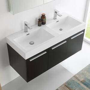 Vista 48 in. Vanity in Black with Acrylic Vanity Top in White with White Basins and Mirrored Medicine Cabinet