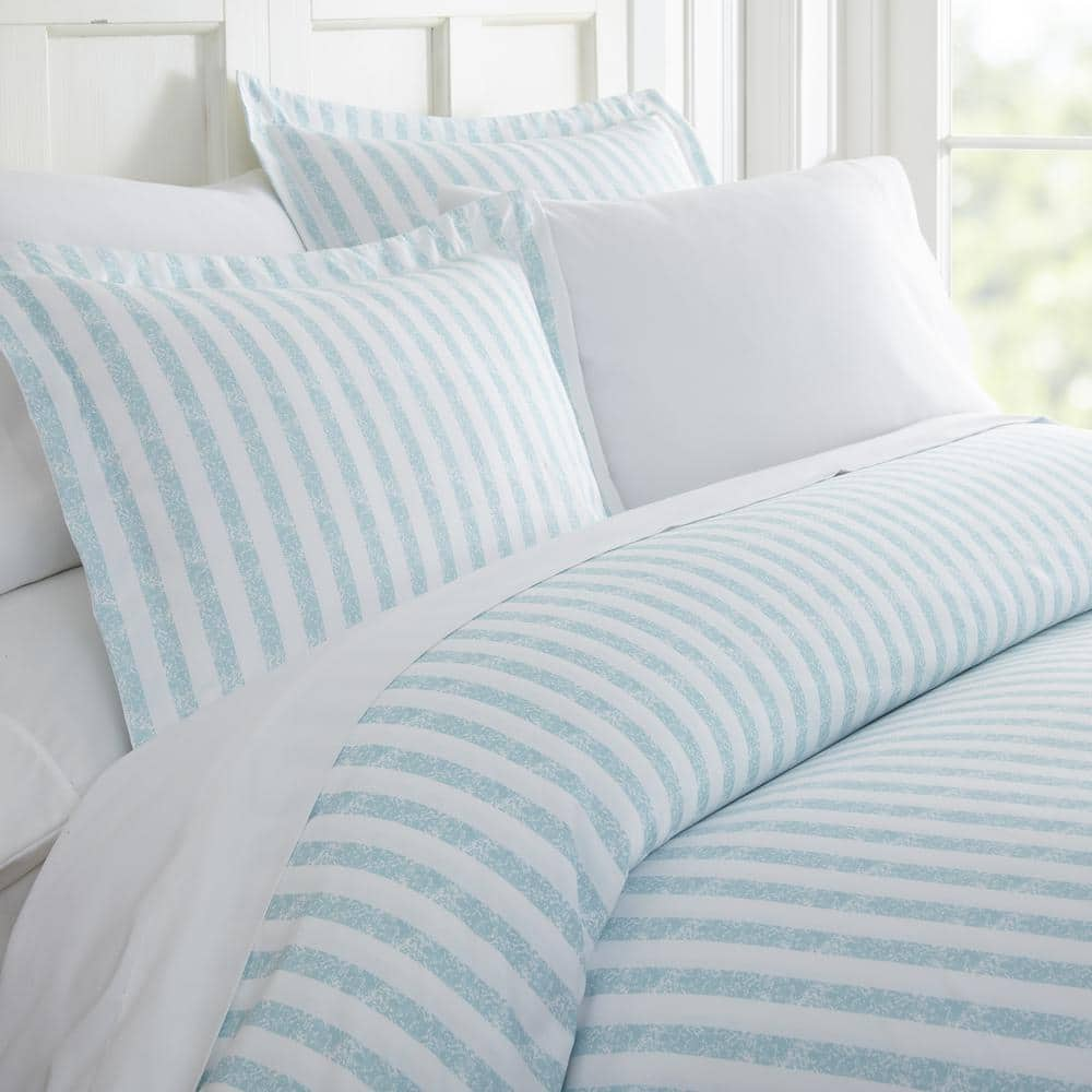 light blue striped bedding