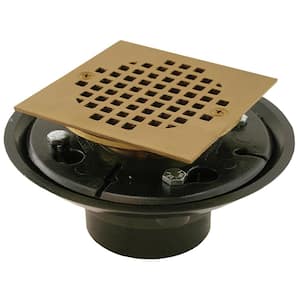 2 in. x 3 in. ABS Shower/Floor Drain with Brass Tailpiece and 4 in. Square Polished Brass Strainer