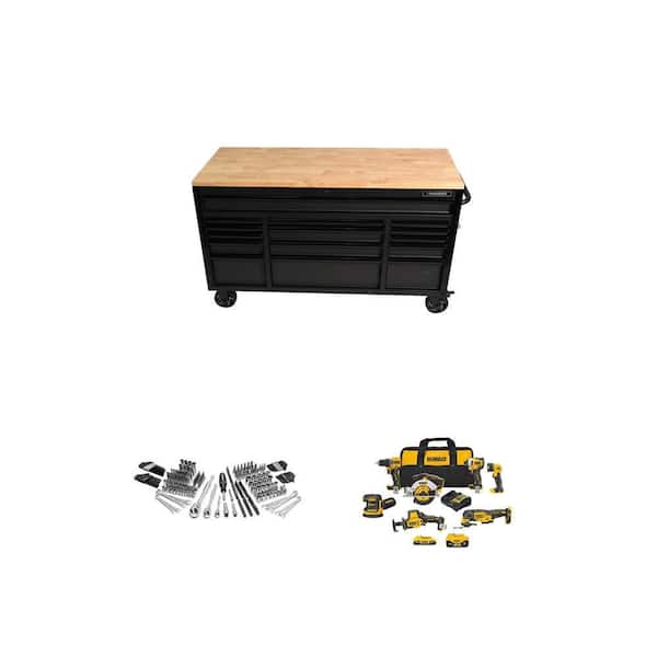 61 in. W x 23 in. D Mobile Workbench, 270-Piece Mechanics Tool Set and 20-Volt 7-Tool Cordless Combo Kit
