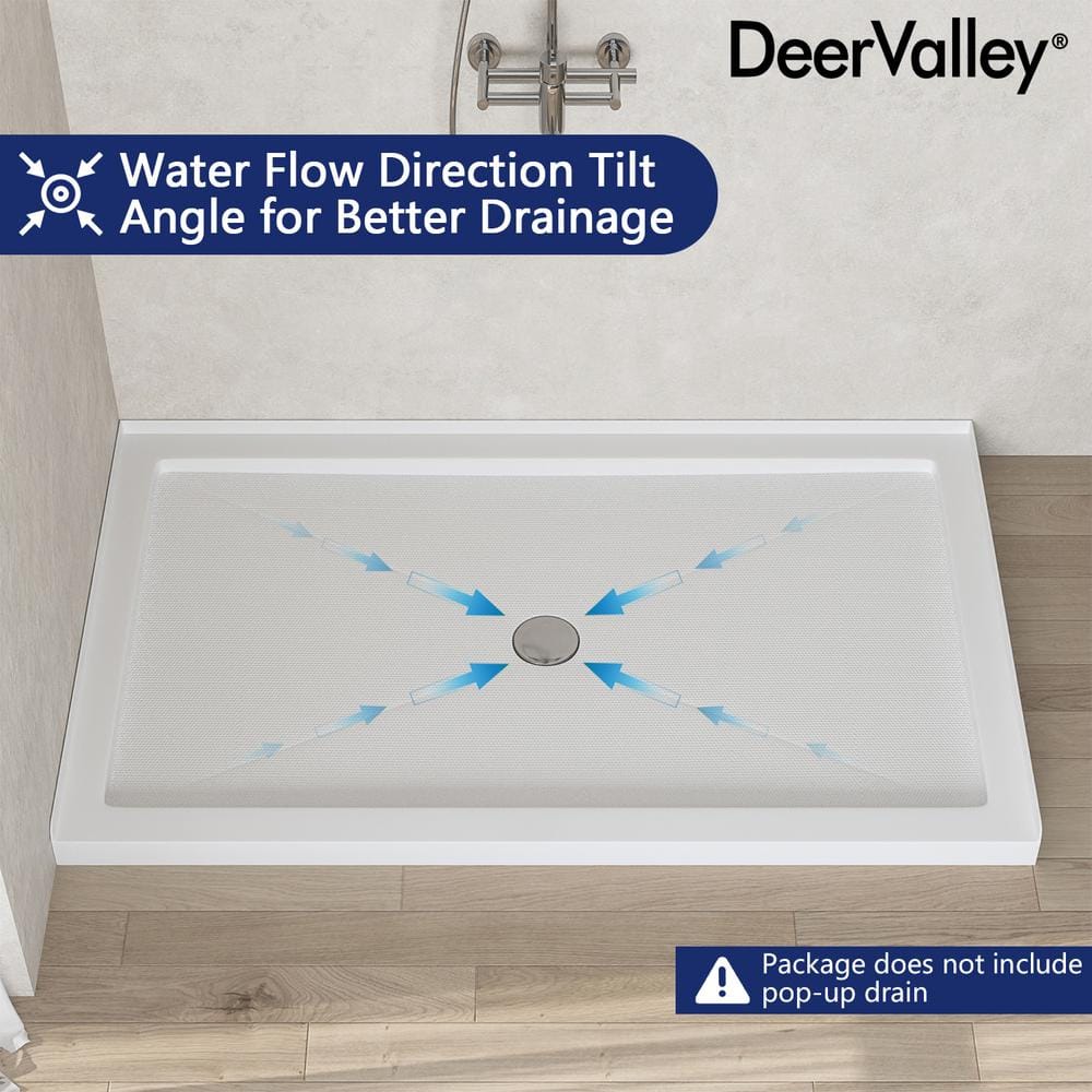 60'' White Acrylic Shower Base with Non-slip Design