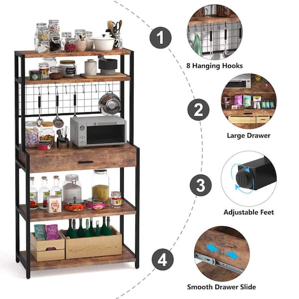 Tribesigns 55 inch Tall Kitchen Baker Rack with Storage, 5-Tier