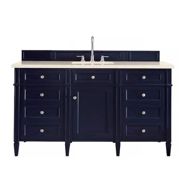 James Martin Vanities Brittany 60 in. W x 23.5 in. D x 34 in. H Single Bath Vanity in Victory Blue with Eternal Marfil Quartz Top