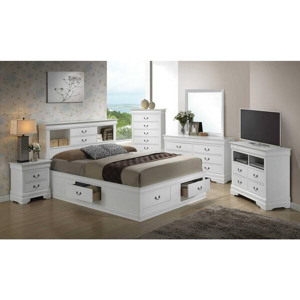 Louis Philippe III White Bedroom Set with Storage