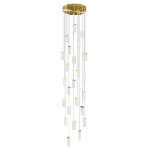 Home Lighting 72-Watts 24-Light Gold Bubble Crystal LED Chandeliers for Staircase Foyer Hallway
