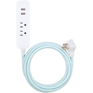 10 ft. 2-Outlet 2-USB Port Extension Cord Surge Protector in Mint/White