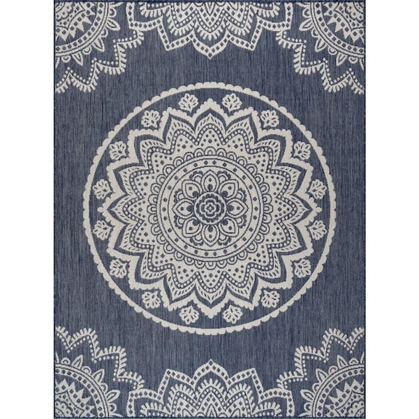 CAMILSON Navy Blue/Cream 8 ft. x 10 ft. Bordered Area Rug