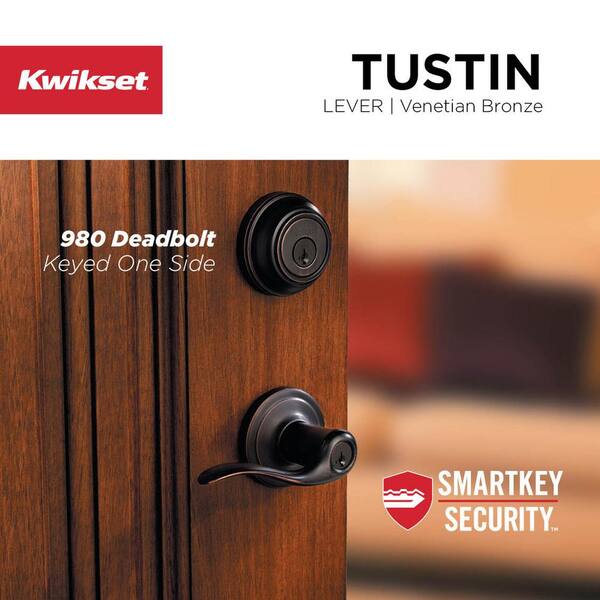 Kwikset Tustin Entry Lever & Deadbolt Combo Pack – Venetian Bronze, SmartKey Rekeyable, Grade 1 Security