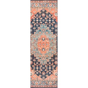 Francis Persian Medallion Machine Washable Blue 2 ft. 6 in. x 8 ft. Runner Rug