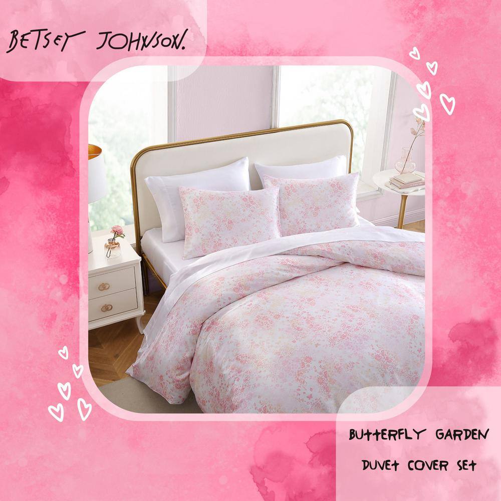 Pink Butterfly Garden Satin Duvet Cover Set with Shams