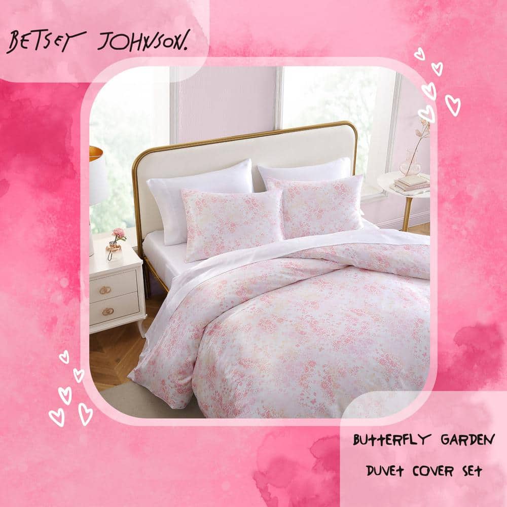 Butterfly Garden Pink Satin Duvet Cover Set with Shams