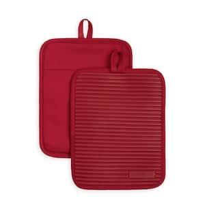 Ribbed Soft Silicone Red Pot Holder Set (2 Pack)