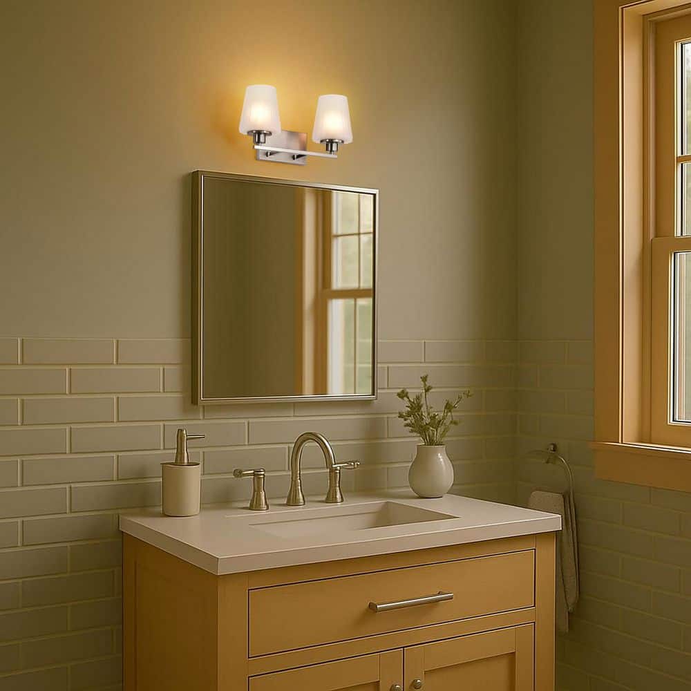 Lune 16 in. 2-Light Brushed Nickel Vanity Light with Etched White Glass Shade price history on PriceWatchPro