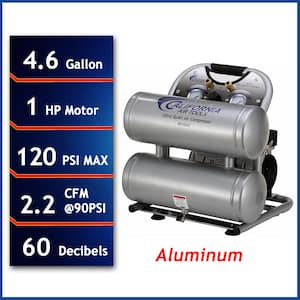 4610AC Ultra Quiet and Oil-Free 1.0 Hp, 4.6 Gal. Aluminum Twin Tank Electric Portable Air Compressor