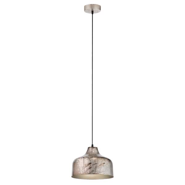 River of Goods Bartok 11.1 in. 1-Light Silver Metal Bowl-Shaped Shaded Pendant Light