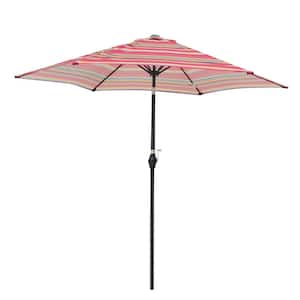 9 ft. Umbrella Steel Outdoor Patio Market Beach Umbrella in Red with Stripes with Crank Tilt System