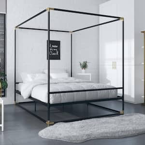 Celeste Black/Gold Canopy Metal Full Size Bed Frame