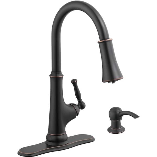 Glacier Bay Touchless LED Single-Handle Pull-Down Sprayer Kitchen Faucet with Soap Dispenser in Bronze