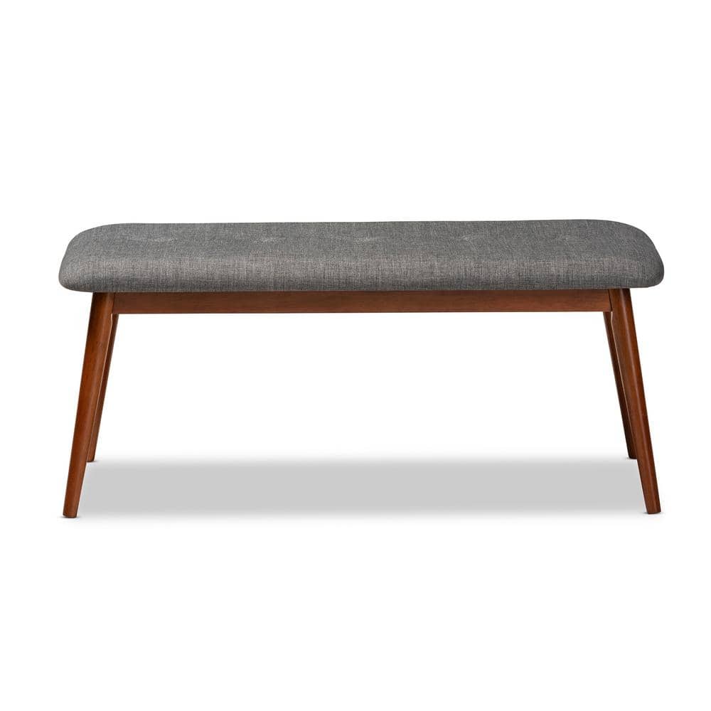 Flora Medium Oak and Gray Upholstered Dining Bench
