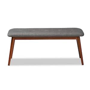 Flora Gray and Oak Fabric Dining Bench