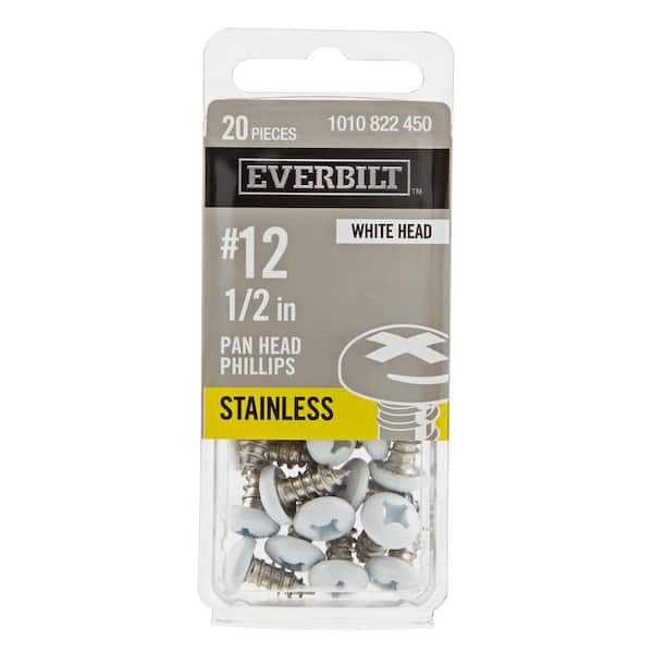Everbilt #12 x 1/2 in. White Stainless Steel Phillips Pan Head Sheet Metal Screw (20-Pack)