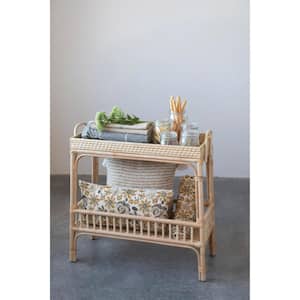 33 in. Natural Rectangle Rattan Wicker and Bamboo Console Table with Shelf