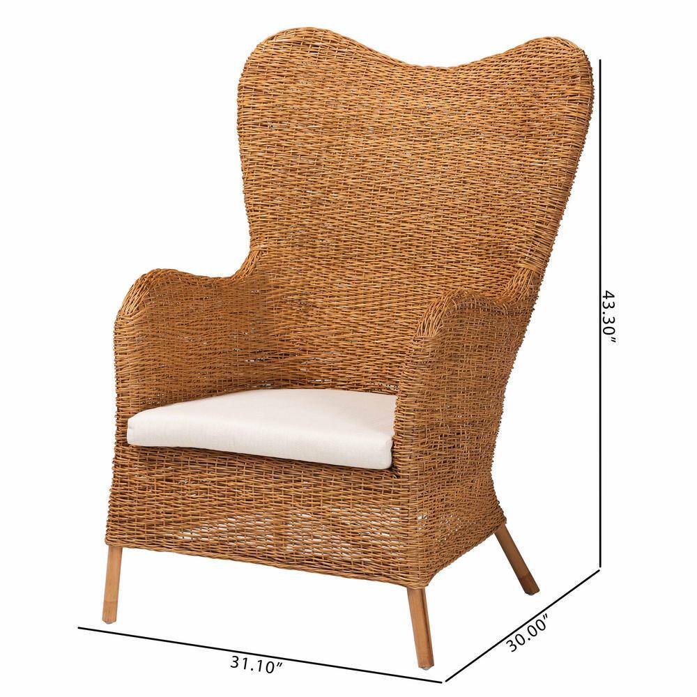 Handcrafted White Cushion Rattan Bohemian Accent Chair