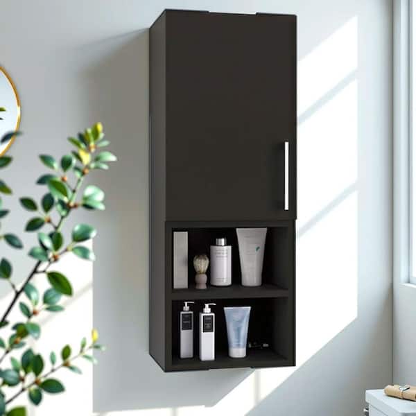 Adrinfly 11.8 in. W x 31.5 in. H Rectangular Black Recessed Medicine Cabinet without Mirror with 2 External Shelves, Metal Handle