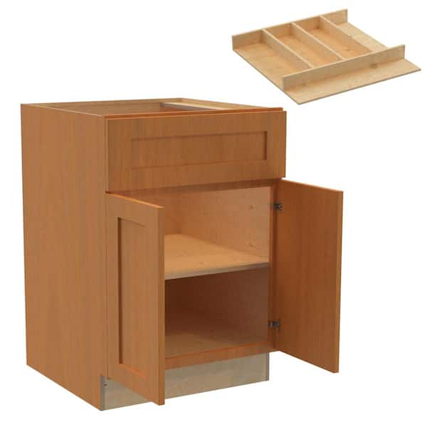 Home Decorators Collection Newport 24 in. W x 24 in. D x 34.5 in. H Assembled Plywood Base Kitchen Cabinet in Cinnamon with Utility Soft Close