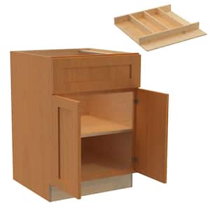 Hargrove 24 in. W x 24 in. D x 34.5 in. H Cinnamon Stained Plywood Shaker Assembled Base Kitchen Cabinet Utility Tray