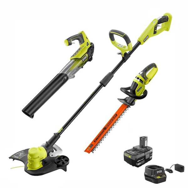 hjerte Kælder Viewer RYOBI ONE+ 18V 13 in. Cordless Battery String Trimmer, Blower, and Hedge  Trimmer Combo Kit with 4.0 Ah Battery and Charger P2080-64x - The Home Depot
