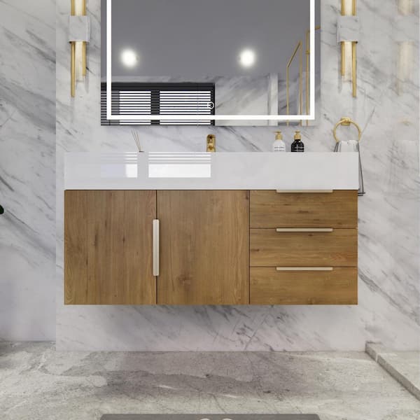 Bethany 42 in. W x 20 in. D x 22 in. H Single Sink Floating Bath Vanity in Oak with White Acrylic Top