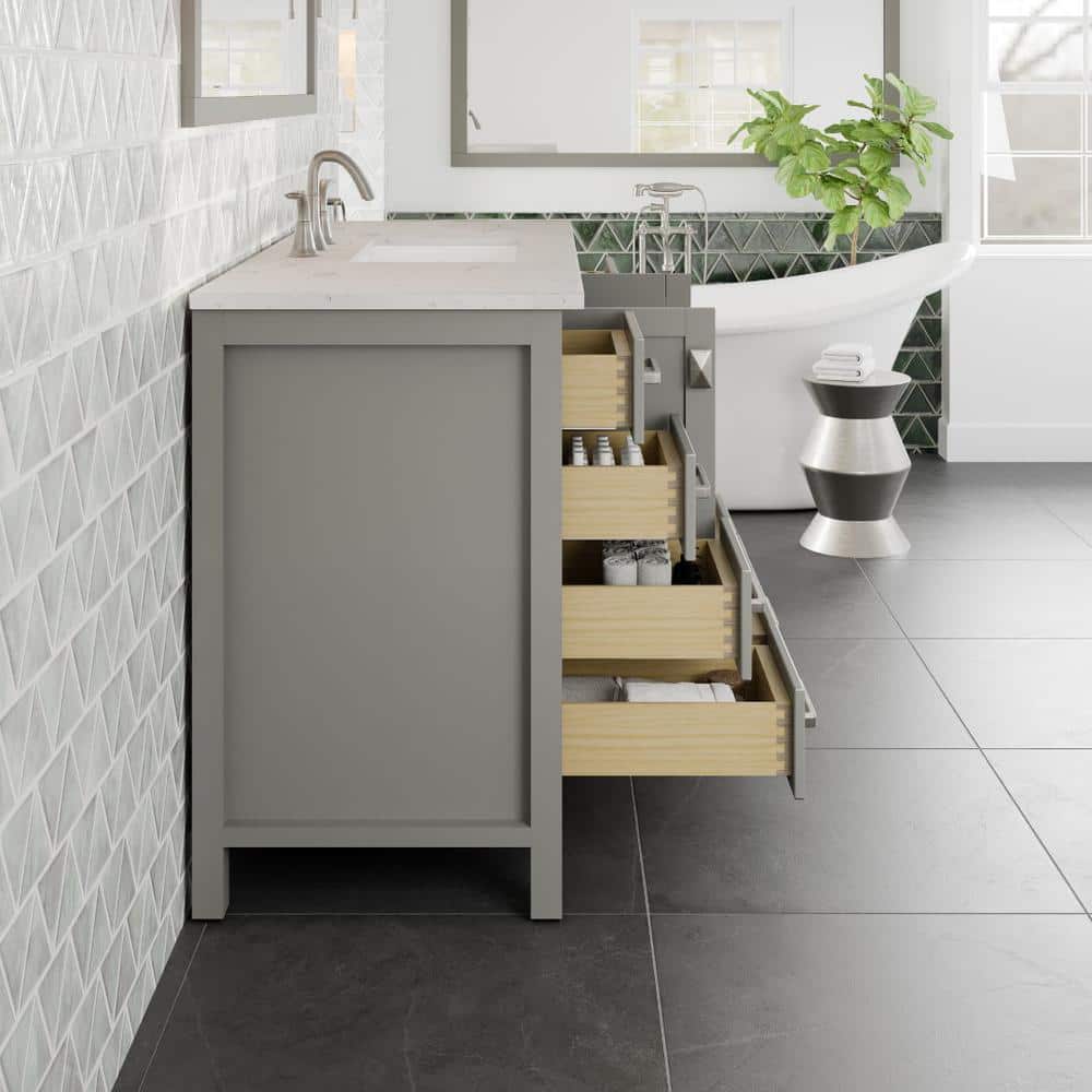 Aberdeen 54" Gray Solid Wood Bathroom Vanity with White Quartz Top