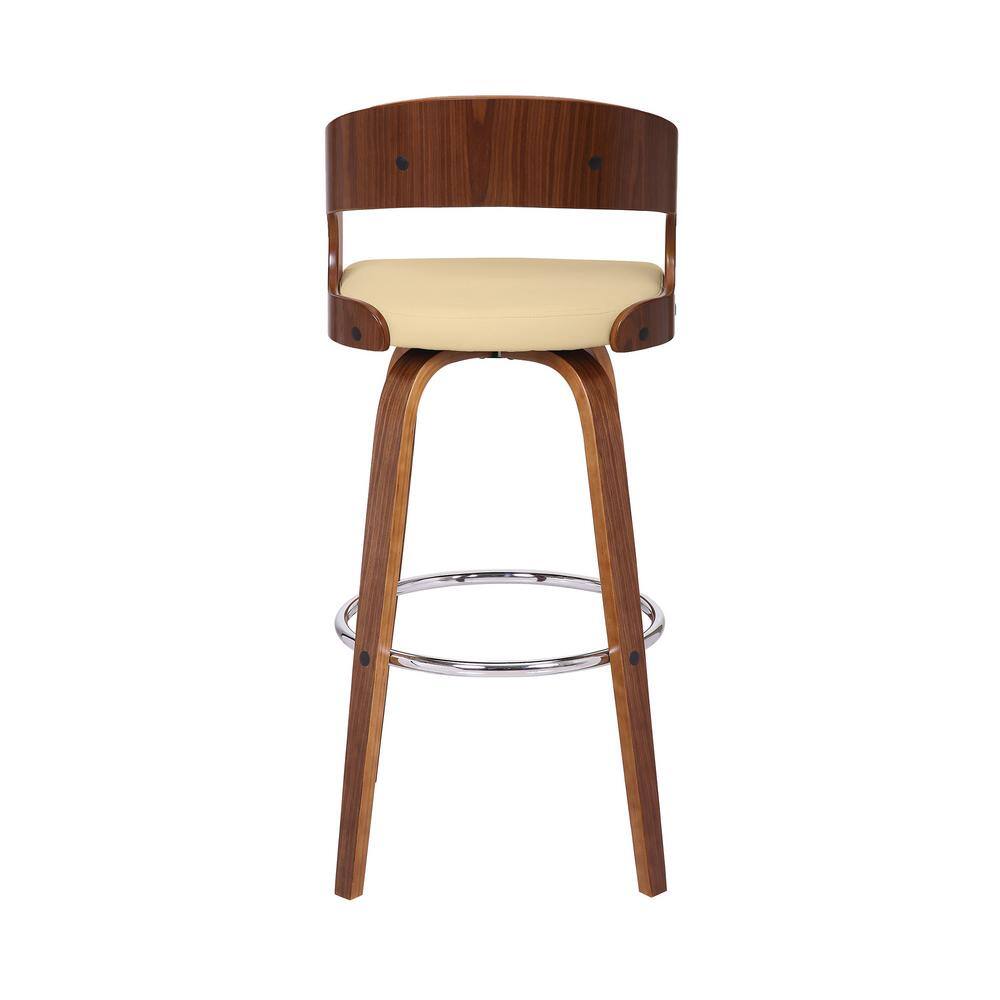 Elegant Mid-Century Modern Swivel Barstool in Cream and Walnut